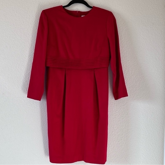 Talbots Dresses & Skirts - Talbots Women’s 100% Wool Midi Dress 6P Red Long Sleeves Shoulder Pads church